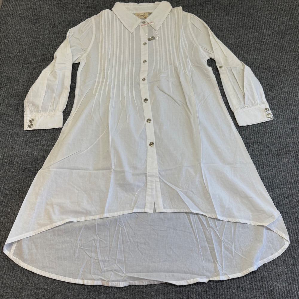 Paper‎ Lace Womens Small White Pintuck High Low Button Down Tunic Shirt Top